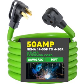 Tellegloww 10ft 8AWG 50Amp Welder Extension Cord Compatible with NEMA 14-50P to 6-50R, 4 Prong to 3 Prong Power Extension Cord with Handle for Generator or RV to Welder, 50 Amp 250V 12500 Watt