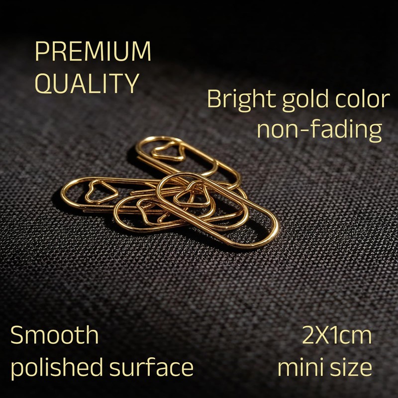 200 Pcs Cute Rose Gold Heart Shaped Paper Clips, Mini