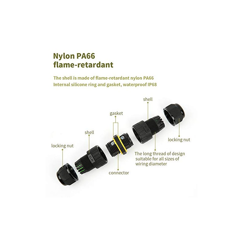 Conector de cable eléctrico IP68 impermeable de 2 vías para