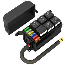 Fuse Box 12V Relay Box 6 Way Automotive Waterproof Relay Fuse Box Pre-Wired Relay Panel with 6 Relays and 6 ATC/ATO Blade Fuses for Car Truck Jeep Boat