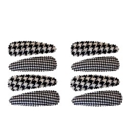 Mia Snip Snaps Metal Contour Clips Hair Barrettes Covered w/Houndstooth Material for Women, Teens, Girls, Dancers, Gymnasts - Black + White 2pks/8pcs