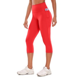 CRZ YOGA Womens Butterluxe Workout Capri Leggings with Pockets 19 Inches - High Waisted Crop Gym Yoga Pants Buttery Soft Deep Red X-Large
