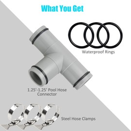 Magoog Filter Pump Hose Connector, 1.25"-1.25" T-Joint Pool Hose Connector, Grey