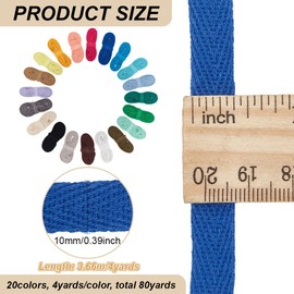 BENECREAT 20 Colours Herringbone Tape, 80 Yards/73 m Cotton Strap, Carpet Binding Trim, 10 mm Twill Tape for Sewing, Binding, Gift Wrapping, DIY Crafts