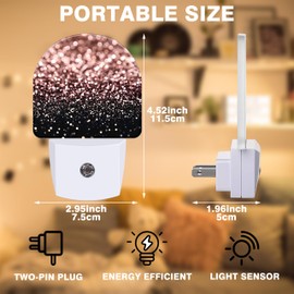 FOISIIAEA Night Lights Plug into Wall Rose Gold Glitter Night Light Dusk to Dawn Smart Sensor Decorative Round Led Lamp for Bedroom Kitchen Hallway Nightlight for Women Men