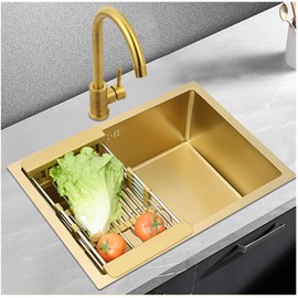 Bar Prep Sink Kitchen Sink 21.6x15.7 Inch Stainless Steel with Faucet RV Sink Utility Room with Gold Drain Strainer Stopper, Single Bowl Undermount Or Drop-In