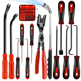 GTI 13 Pcs Precision Mechanic Hook and Pick Tool Set, with Auto Clip Removal Plier Rivets Puller Telescoping Magnetic Pickup Gasket Scraper for Maintenance Automotive Repair Pick Tools (Red)