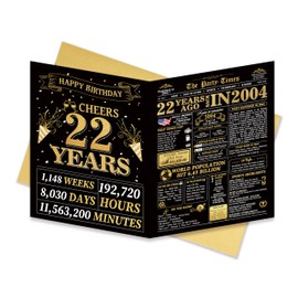 Jumbo 22nd Birthday Card for Woman Men, Vintage Back in 2004 Birthday Poster, Fun Facts for the Day You Were Born, 22nd Birthday Party Decoration, Retro Birthday Gifts for 22 Year Old Daughter Son