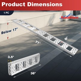 Ruedamann 1PC 6FT Folding Aluminum Motorcycle Ramp, 440 lbs Capacity, 8" Wide Portable Dirt Bike Ramp for Truck Bed Loading, Loading Ramp for E-Bike, Pickup, Bike, Scooter, Stairs