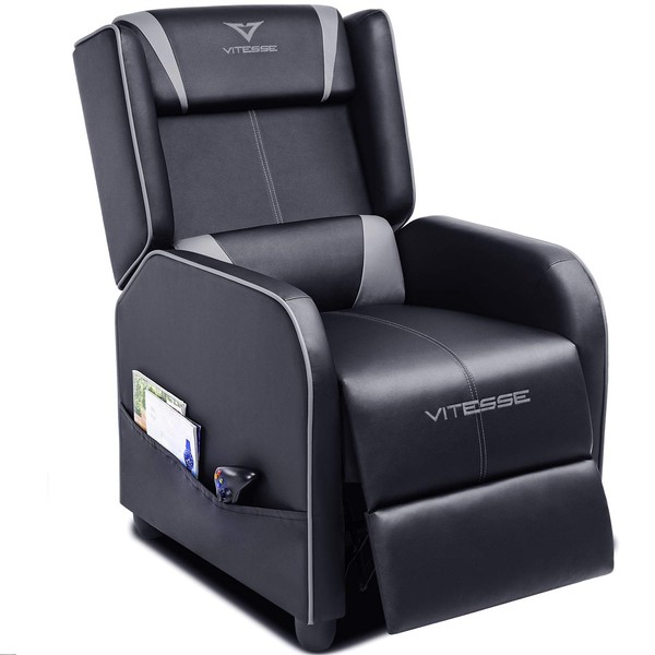 Vitesse Gaming Recliner Chair Racing Style Single Ergonomic Lounge Sofa Modern PU Leather Reclining Home Theater Seat for Living & Gaming Room (Grey)