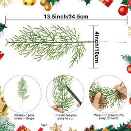peony man 60 Pcs Artificial Pine Branches 13.5 Inch Christmas Greenery Leaves Pine Needles Faux Pine Picks Ceder Stems Christmas Tree Branches for Christmas Garland Wreath Craft Home Garden Decor
