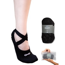 Seerenitty Non-Slip Yoga Socks | Extra Durable & Soft Grip with Secure Straps for Pilates, Hot Yoga, Barre & Home. 2-Pair Pack – Black, Cotton