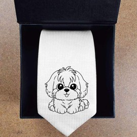 Azeeda 'Cute Shih Tzu Dog' White Tie/Necktie with Gift Box (AT00021284)
