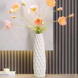 DJYY Modern White Ceramic Vase, 12 Inch Tall Elegant Textured Flower Vase for Pampas Grass, Decorative Home Decor for Table, Living Room，Table Centerpieces