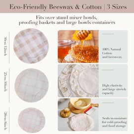 Tirphy Reusable Bowl Covers for Bread Proofing - Beeswax Bowl Covers 8/10/12 Inch - Bread Proofing & Sourdough Rising - Elastic Cotton Cloth Sourdough Cover