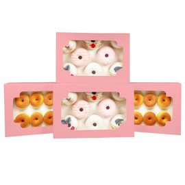 qiqee Pink 12x8x2.5 Inch Cookie Box with Window 20Pcs Bakery Pastry Macaron Bakery Box for Packaging (Auto-pop Up)