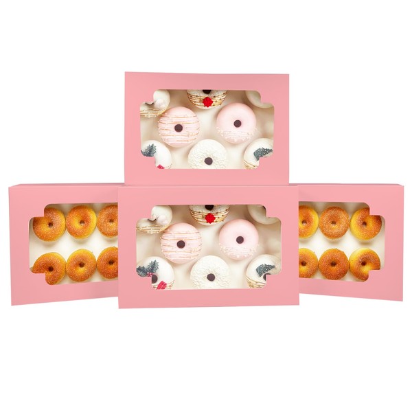 qiqee Pink 12x8x2.5 Inch Cookie Box with Window 20Pcs Bakery