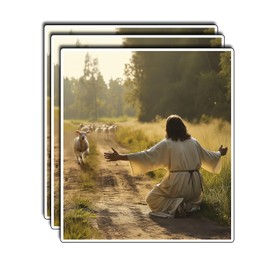 (3Pcs) Lamb Runs to Jesus – Small Lamb Running on a Dirt Road – Christian Vinyl Sticker – Faith-Based Waterproof Decal – Inspirational Jesus Gifts for Believers and Church Members 3"x2.4"