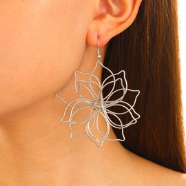 Cybche Exaggerated Large Flower Earrings Gold Hollow Flower Drop Earrings Large Wire Flower Dangle Earrings Metal Flower Petal Earrings Floral Statement Earrings Jewellery for Women, Zinc, No Gemstone