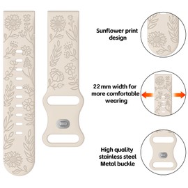 HQzon 22mm Soft Silicone Watch Band Compatible with Garmin Venu 3/Vivoactive 4/Venu 2, Sunflower Print Waterproof Replacement Band for Forerunner 265/255 Women