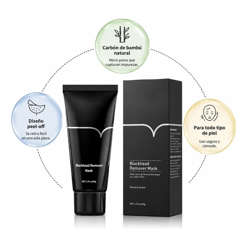 Mascarilla Facial 50g Carbón Activado Elimina Puntos Negros