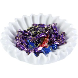 UNHER Large 10" Candy Key Serving Bowl - White Decorative Bowls for Home Decor - Organic Modern Home Decor Bowl - Resin Ruffle Bowl Decor - Fluted Bowl - Scalloped Bowl-White