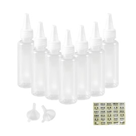 OYWOBET 8 Pcs 2oz Plastic Squeeze Bottles with Caps, Reusable Small Squeeze Bottle for Paint Art Lotion Glue Liquids Travel Kitchen and Crafts, with Small Funnel and Blank Label