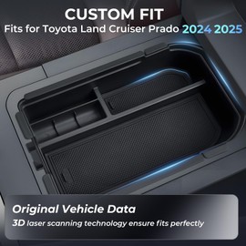 KATORN Double Layer Center Console Organizer Tray Storage Box for Toyota Land Cruiser Prado J250 LC250 2025 2024, Interior Accessories Armrest Insert Tray Storage Box for 2024-2025 Land Cruiser, Black