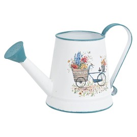 Zokyntrix Small Watering Can for Indoor Plants Garden Metal Decorative Watering Can Outdoor Bonsai Balcony Courtyard Garden Flower Decorative, 1.5L, 50.7 Oz (White Blue)