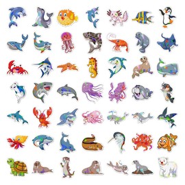 100pcs Cartoon Animals Laser Stickers, Include Various Marine Jungle Grassland Animals Holographic Vinyl Stickers and Decals for Kids, Waterproof Stickers for Laptop Water Bottles Notebook