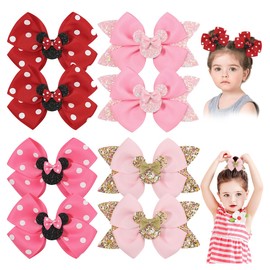 Hulyfw 8Pcs Glitter Mouse Ears Bow Clips,Sparkly Cute Polka Dot Mice Ears Bow Alligator Barrettes Hair Accessories for many occasions all kinds of hairstyles for Girls