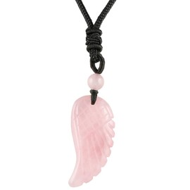 KYEYGWO KYGO Unisex Angel Wings Healing Reiki Crystal Stone Pendant Necklace for Protection with Adjustable Cord 26 Inches, Rose Quartz, Crystal