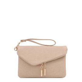 FashionPuzzle Envelope Wristlet Clutch Crossbody Bag with Chain Strap (Nude) One Size