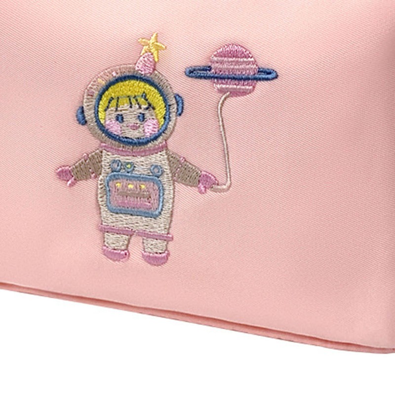 Spaceman Embroidered Mini Makeup Bag Zipper Closure Multi Compartment Travel