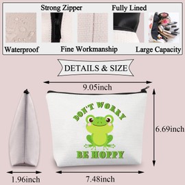 BDPWSS Frog Makeup Bag Don't Worry Be Hoppy Frog Lover Gift Cute Frog Gift Crazy Frog Lady Gift Animal Lover Gift (Frog Worry Hoppy CA)