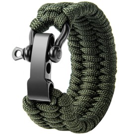 Cwualo husband birthday gifts -Paracord Bracelet for Men — Extra Thick PP Survival Bracelet with Adjustable Black Zinc Alloy Shackle and Spare Pin Gifts for Dad Boyfriend Brother Son(Army green, M)