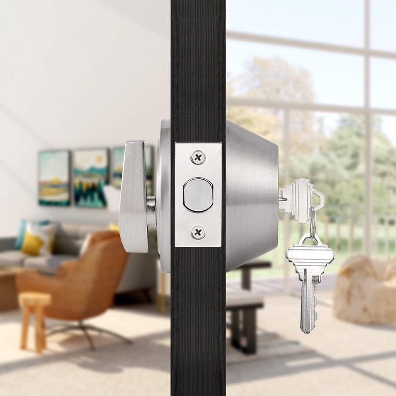 Probrico Satin Nickel Deadbolts, Front Door Deadbolts with Key, Single