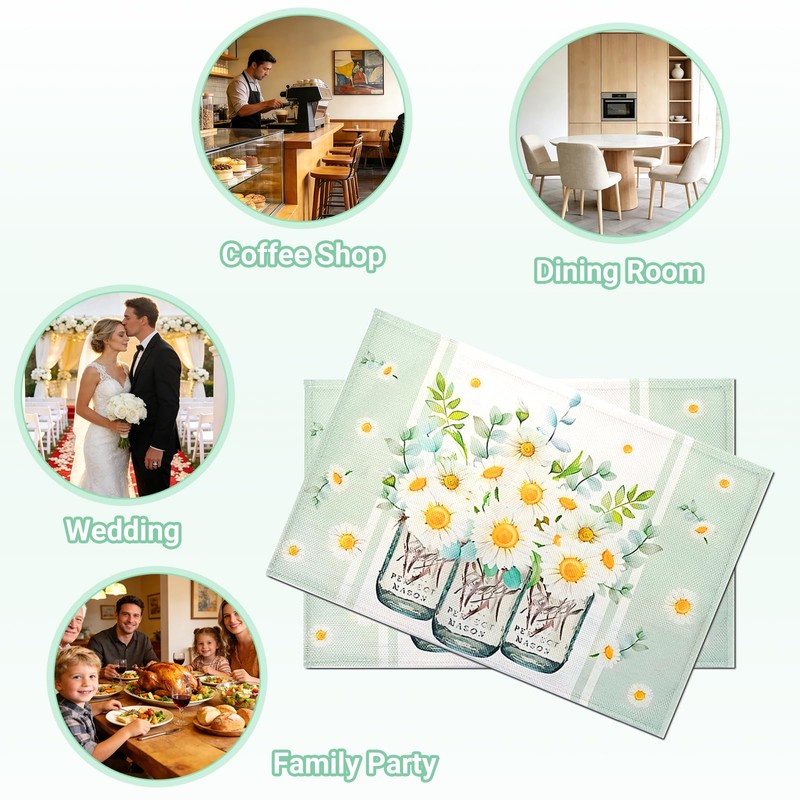 JIABEIUS 6 Pcs Flower Vase Placemats, 12x18 Inch Seasonal Spring
