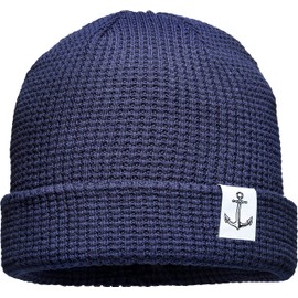 Unisex Organic Cotton Beanie: Anchor (Patch) – Men's Winter Hat – Organic Cotton Knitted Hat Women, Navy - Anchor