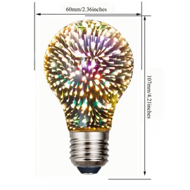 Edearkar A19 3D Firework LED Light Bulbs 4.5W Equivalent 45W (4-Pack) E26/E27 LED Decorative Bulb, Warm White 2200K, 85-265V Stained Glass Decoration Light for Holiday Decoration, Party, Bar, KTVs