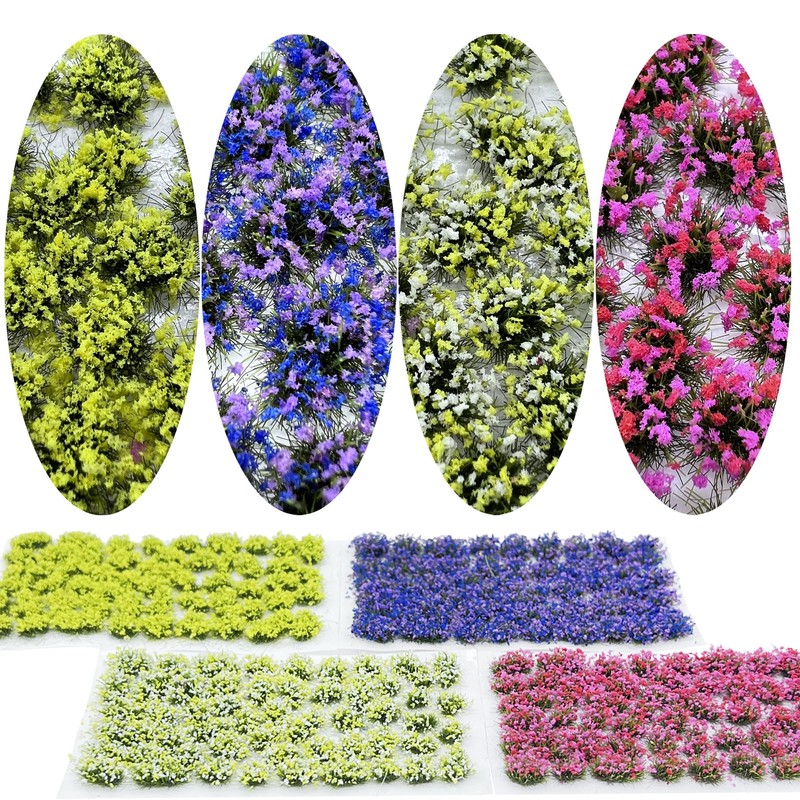 Woohome Miniature Colourful Flower Cluster, Multi Sizes Static Grass Tuft