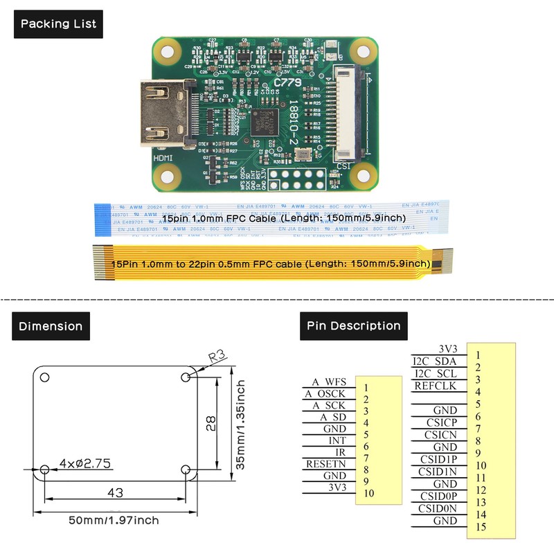Geekworm Raspberry Pi HDMI IN Module, HDMI to CSI-2, HDMI