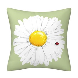 DILOXNSU Cushion Covers 45 x 45 cm White Daisy Light Green Square Modern Double-Sided Decorative Pillows Covers for Sofa Couch Livingroom Chair Decor Pillow Case 18 x 18 inch