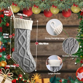 meioro Christmas Stockings, 46 cm Large Cable Knitted Christmas Socks, Colour Contrast Christmas Stocking Decoration for Fireplace, Family, Holiday Party, Festival Decorations with Greeting Card