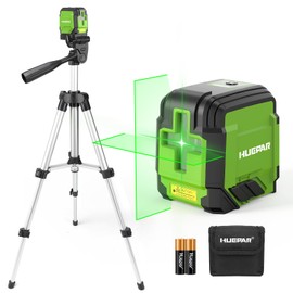 Laser Level with Tripod, HUEPAR 98Ft Self Leveling Laser Level Green Line Laser Cross Line Laser Leveler Tool for Picture Hanging, Tile, Home Renovation, Indoor Project, Battery&Carrying Bag Included