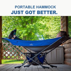 Portable Hammock with Stand, World's Best Mock ONE® Hammock, Compact Folding Framed Hammock with Adjustable Sunshade Canopy for Park, Backyard, Garden, Camping, Hiking, Mountaineering, Beaches- Blue
