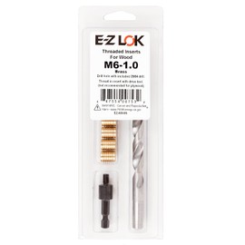 E-Z LOK 400-M6 Threaded Inserts for Wood, Installation Kit, Brass, Includes M6-1.0 Knife Thread Inserts (6), Drill, Installation Tool