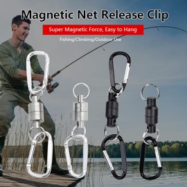 Uadme Magnetic Net Release Clip for Fly Fishing, Durable Stainless Steel Carabiner Hook Keyring, Portable Hanging Holder & Lanyard Clip, Fishing Accessory Tool (Silver, Double Buckle)