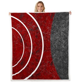 Feelyou Geometric Fleece Throw Blanket Throw 50"x60" Geometry Plush Blanket for Bed Sofa Couch Luxury Sherpa Blanket Abstract Art Fuzzy Blanket Red Grey Flannal Blanket
