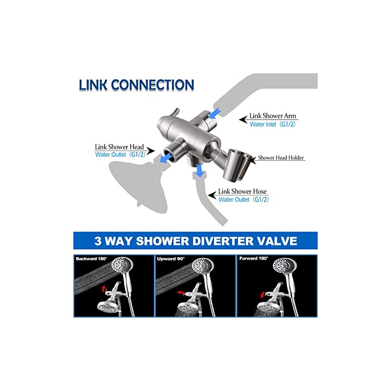 Shower Arm Diverter with Handshower Mount, G1/2 Brass Shower Diverter